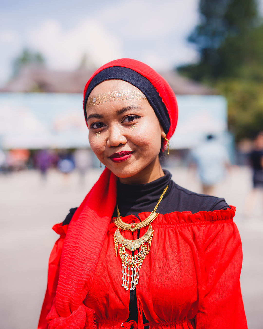 Lady in red.